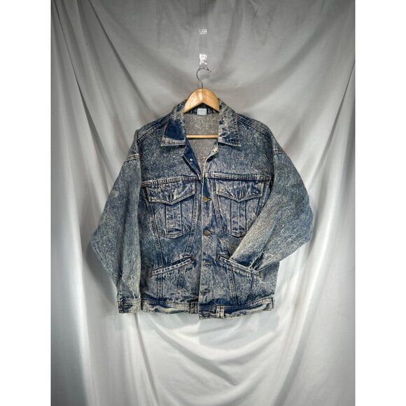 Palmettos Womens Acid Washed Blue Trucker Denim Button Front Long Sleeve Sz M - Picture 1 of 7